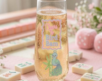 Cheers to Bird Bam Champagne Flute, Mahjong Gifts, Mahjong Player Gift, Mah Jongg Gifts, Mahj Club Gift