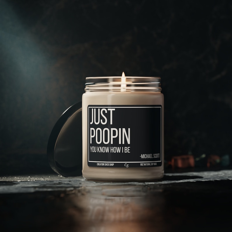 Michael Scott (the Office) candle - Just poopin quote - the Office fan bathroom decor-Funny Poop Decor-Christmas Gift image 1