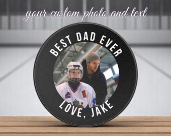 Anpassad fotohockeypuck, hockeypresent till fars dag, hockeypresenter, personlig hockeypuck, anpassad fotohockeypuck, hockeyfanpresent