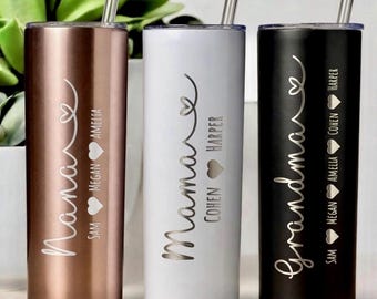 Personalized Mama Tumbler Gift with Kids Names Nana Skinny Tumbler with Grandkids Name Custom Mama 16 oz Mothers Day Gift for Grandma Gift