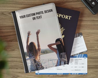Custom Passport Cover, Personalized Passport Holder RFID Protection, Custom Travel Wallet, Faux Leather Cover, Travel Gift for Men & Women