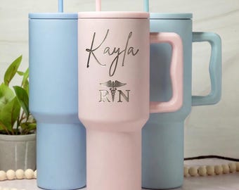 Nurse Gift, Nurse Tumbler, 40oz Tumbler with Handle, RN Gifts, Personalized Nurse Tumbler, Nurse Appreciation, RN Grad Gift for Nurse Gift