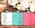 Custom Flower Flask | Bridesmaid Gift | 21st Birthday Gift | Laser Engraved Flask | Personalized Women's Flask