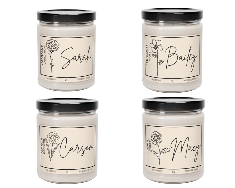 Personalized Birth Flower Candle, Custom Birth Month Gift, Trendy Birthday Gift, Birth Month Flower Gift, Personalized Birthday Gift image 4