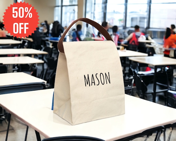 Personalized Canvas Lunch Bag With Strap, Back to School Gifts, Personalized Kids Lunch Bag, Custom name lunch bag, Custom work lunch bag
