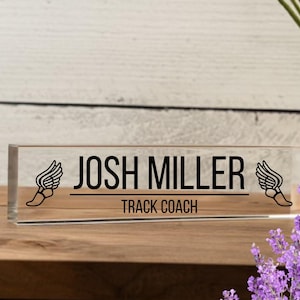 Coach Gifts Personalized Coach Desk Name Plate, Gift for Tennis Coach, Track Coach Gift, Hockey Coach Gift, Cross Country Coach, Desk Decor Track/Cross Country
