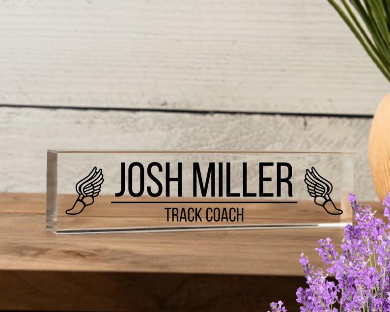 Coach Gifts Personalized Coach Desk Name Plate, Gift for Tennis Coach, Track Coach Gift, Hockey Coach Gift, Cross Country Coach, Desk Decor Track/Cross Country