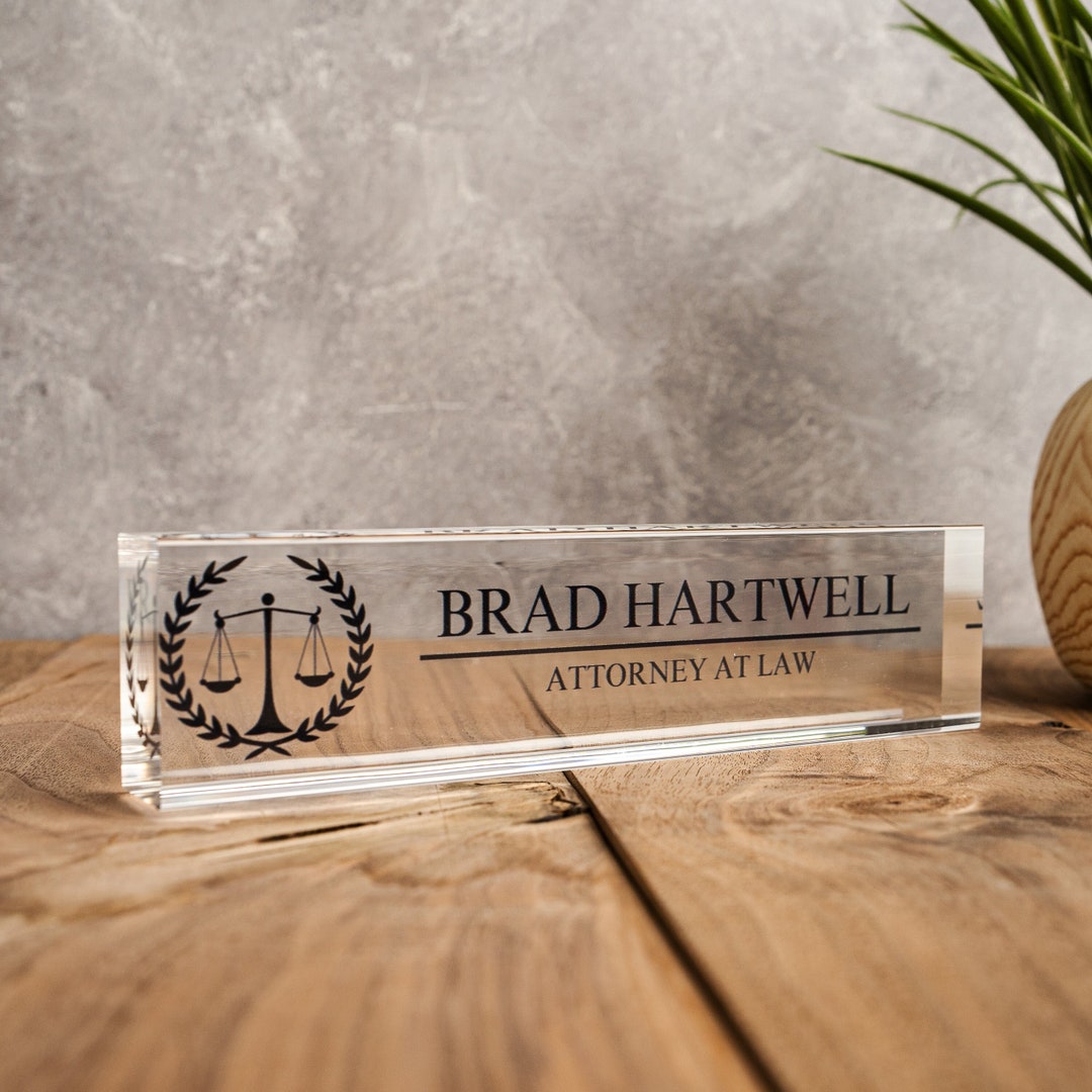 Attorney Office Desk Name Plate, Clear JD Judge Nameplate, Lawyer