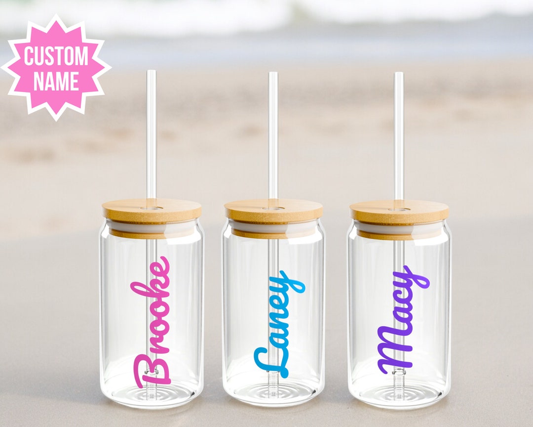 Personalized Glass Cup With Bamboo Lid & Straw - 16 Oz Beer Can Glass ...