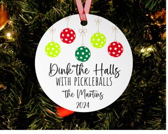 Pickleball Ornament, Pickleball Partner Gift, Pickleball Gifts, Pickleball Lover, Christmas Ornament, Dink The Halls with Pickleballs 2024