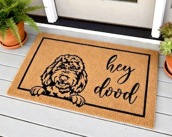 Hey Dood Golden Doodle Dog Doormat, Goldendoodle Gifts, Labradoodle Doormat, Welcome Mat, Housewarming Gift, Doodle Mom Gift, Dog Lover Gift