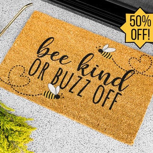 Bee Kind or Buzz Off Doormat, Spring Door Mat, Cute Doormat, Honey Bee Decor, Spring Front Porch Decor, Outdoor Rug,Spring Welcome Mat Funny