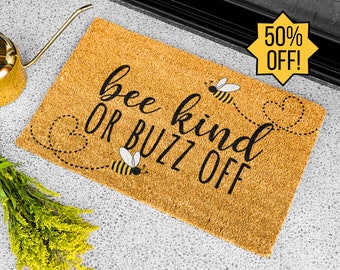 Bee Kind or Buzz Off Doormat, Spring Door Mat, Cute Doormat, Honey Bee Decor, Spring Front Porch Decor, Outdoor Rug,Spring Welcome Mat Funny