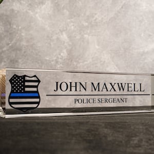 Personalized Name Plate for Desk, Custom Name Clear Acrylic Glass, Police Gift For Officer, Law Enforcement Personalized Gift