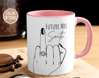 Taza personalizada de la futura señora, taza del dedo anular, regalo de compromiso para la novia, regalo recién comprometido, regalo de despedida de soltera, taza de prometido con nombre personalizado