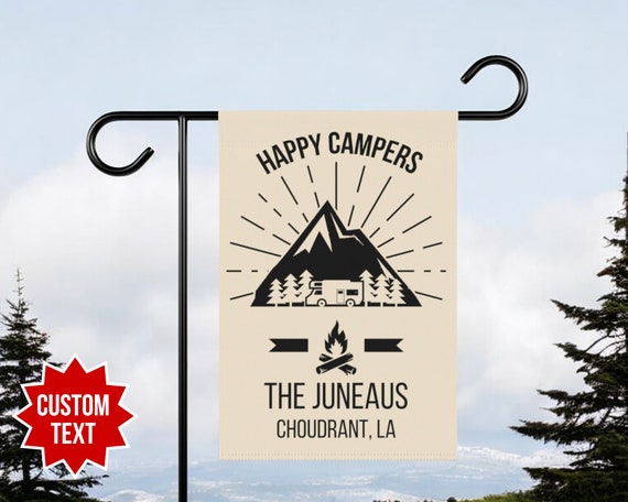 Personalized Camping Flag Sign - Single/Couple With Up To 6 Pets - Gif - Store