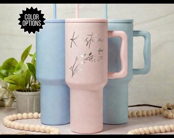 Personalized 40oz Tumbler with Handle Lid and Straw, Insulated Engraved Cup, Bridesmaid Gifts, Gifts for Her, Mother's Day Gift for Mom Gift