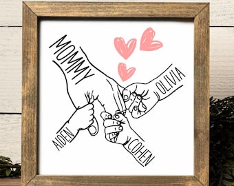 Personalized Mom Holding Kids Hands Sign, Mothers Day Gift