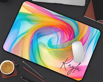 Tapis de souris personnalisé avec nom, grands tapis de bureau personnalisés, clavier gaming coloré, décoration de bureau moderne pour elle