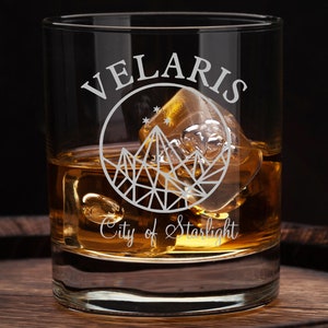 ACOTAR Bourbon Glass, Velaris City Of Starlight Whiskey Glass, To The Stars Glass Tumbler, Night Court Gift Merch Glass image 2