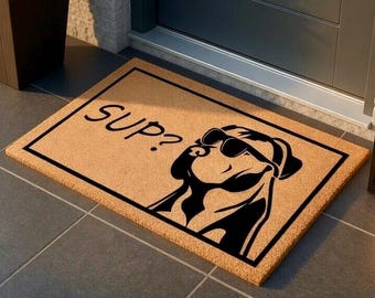 Doormat Sup? Cool Dog Funny Doormat Housewarming Gift Custom Doormat Closing Gift Welcome Doormat Front Door Funny Door Mat for Dog Lover