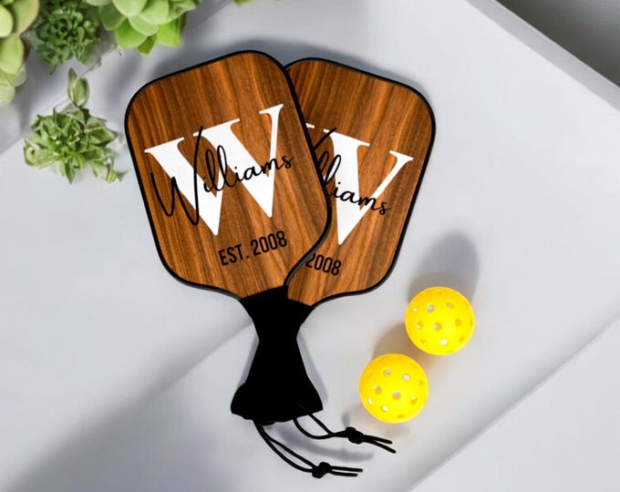 Personalized Pickleball Paddle Set, Custom Name EST. Date Pickleball Set with Carrying Case, Custom Wooden Pickle Ball Paddle Set