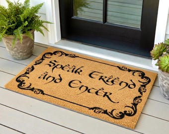 Speak Friend and Enter Doormat Geek Chic Nerdy Housewarming Gift Elvish Door Mat Closing Gift Moria Welcome Mat Gandalf, Geek Gifts, Nerd