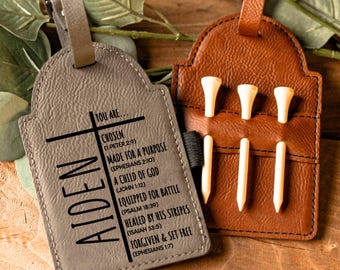 Personalized Christian Golf Bag Tag Gift with Golf Tees, Groomsmen Gifts, Golf Gifts for Men, Fathers Day Gifts, Christian Gifts,Golfer Gift