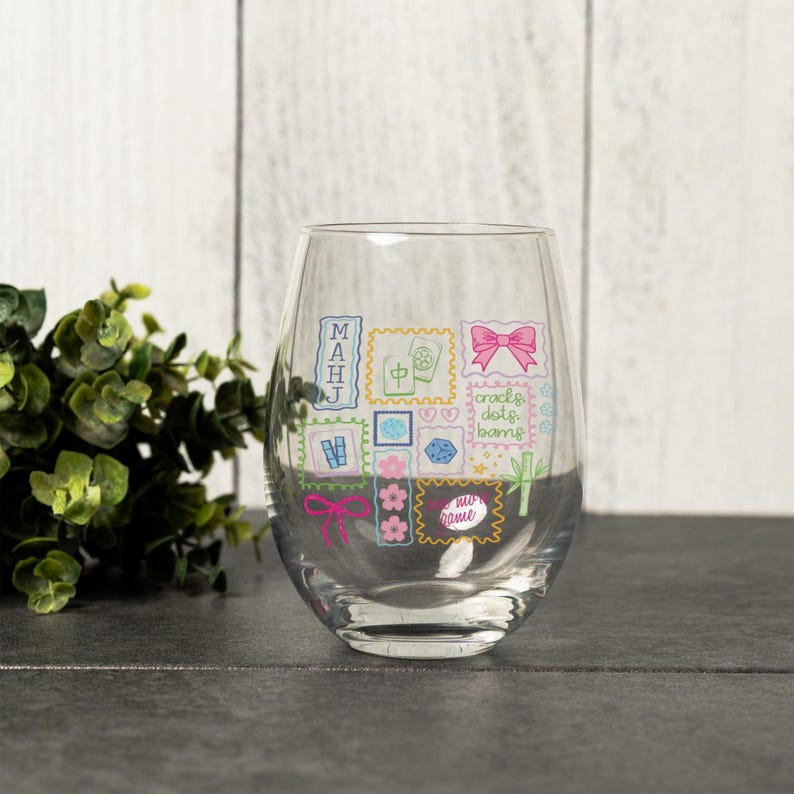 Mahjong Stemless Wine Glass, Mahjong Gifts, Mahj Player Gift, Mahj Party Glasses, Mahj Wine Glass image 3