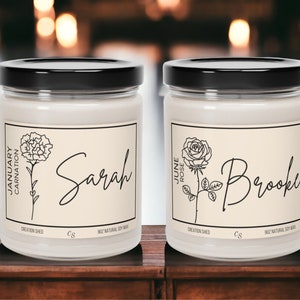 Personalized Birth Flower Candle, Custom Birth Month Gift, Trendy Birthday Gift, Birth Month Flower Gift, Personalized Birthday Gift image 1