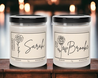 Personalisierte Geburtsblumenkerze, individuelles Geburtsmonatsgeschenk, trendiges Geburtstagsgeschenk, Geburtsmonat-Blumengeschenk, personalisiertes Geburtstagsgeschenk