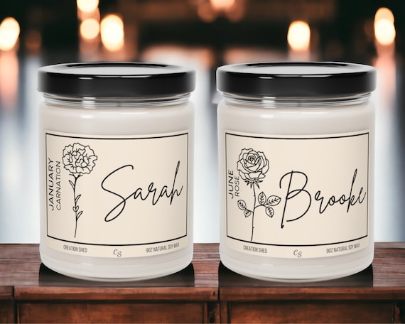 Personalized Birth Flower Candle, Custom Birth Month Gift, Trendy Birthday Gift, Birth Month Flower Gift, Personalized Birthday Gift