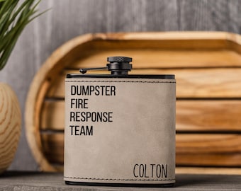 Dumpster fire response Team custom name flask, Funny work gift, Flask for coworker, bosses gift, bosses day gift idea