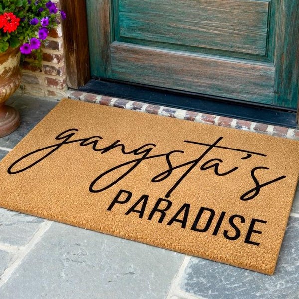 Gangsta's Paradise Doormat, Funny Doormat, Housewarming Gift, Funny Welcome Mat, Funny Gift, Rapper Doormat, Door Mat Funny, Wedding Gift