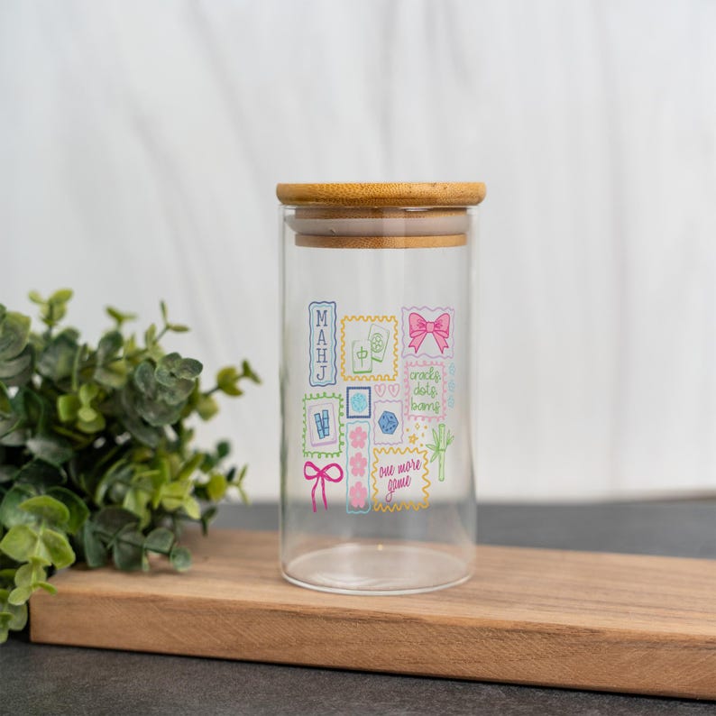 Mahjong Trinket Holder, Mah Jongg Trinket Container, Mahj Player Gifts, Mahjong Club Gifts, Mahjong Decor, Mahj Lover Gift Idea 10oz Glass Jar