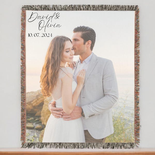 Personalisierte Foto Benutzerdefinierte Wandteppich Gewebte Baumwolle Decke, Hochzeitsjubiläum Decke, Benutzerdefinierte gewebte Decke, personalisierte Paar Geschenk