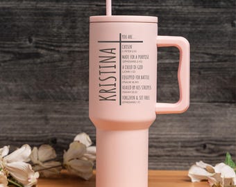 Bible Verses Engraved Tumbler | Cup Holder Friendly Travel Mug | Vacuum Insulated Large Water Bottle | Religious Gift for Her | Bible Books