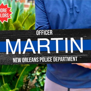 Personalized Police Sign, Thin Blue Line Name Decor, Gift for Police Officer, Deputy, Trooper, Wood Desk Name Plate K9 Law Enforcement Gift