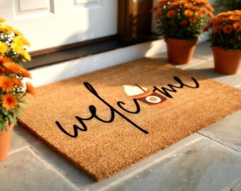 Fall Welcome Doormat, Fall Door Mat, Fall Decor Ideas, Autumn Decor, Pumpkin Spice Latte, Trendy Doormat Fall Outdoor Decor Fall Welcome Mat