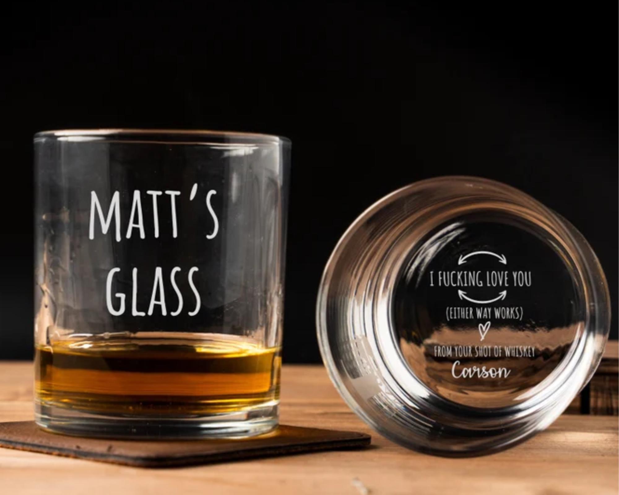 Personalized Whiskey Glass - Custom Text 10oz Tempered Glass With "I F*cking Love You" Romantic Gift