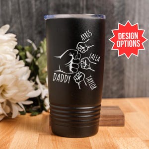 Dad Fist Bump Kids Names Tumbler, Fathers Day Gift for Dad Gifts from Kids Dad Birthday Gift Engraved 20oz Tumbler for Dad Personalized Gift