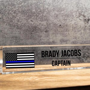Thin Blue Line Police Desk Name Plate, Desk Name plate for police station, Custom Police Desk Name decor, Police Dad Gift, Thin Blue line