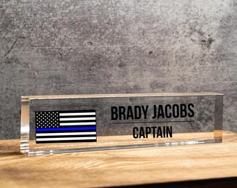 Plaque nominative fine ligne bleue pour bureau de police, plaque nominative de bureau pour commissariat, décoration personnalisée nom de bureau de police, cadeau papa policier, fine ligne bleue