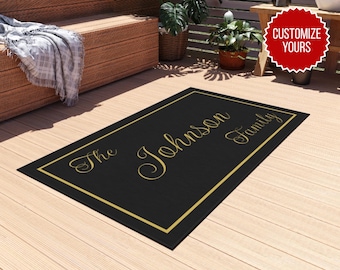 Felpudo negro, felpudo de bienvenida negro, felpudo con apellido personalizado, felpudo personalizado, felpudo negro moderno, alfombra para exterior, personaliza tu alfombra