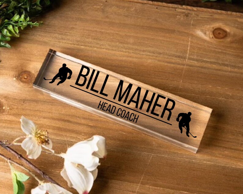 Coach Gifts Personalized Coach Desk Name Plate, Gift for Tennis Coach, Track Coach Gift, Hockey Coach Gift, Cross Country Coach, Desk Decor Hockey