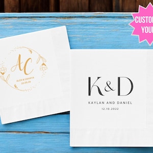 Personalized Napkins Personalized Napkins Wedding Anniversary Engagement Printed Custom Monogram Cocktail Beverage Luncheon Dinner Guest