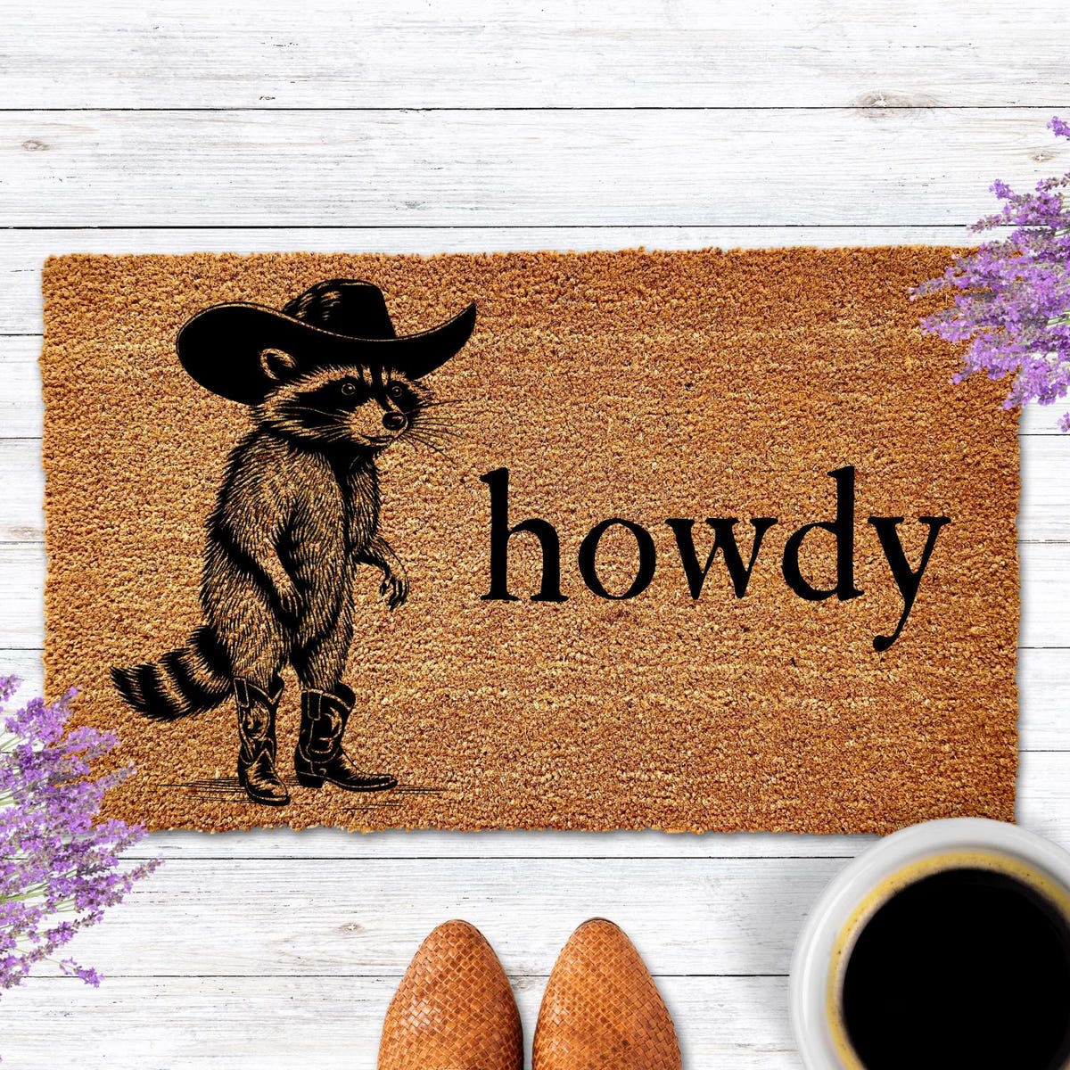 Howdy Racoon Cowboy Doormat