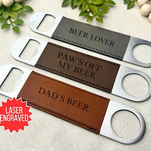 Personalised Bottle Opener with Leather Jacket, Beer Opener, Bar Blade, Home Bar Gift, Father&#39;s Day Gift, Guy Gifts, Beer Gifts for Men