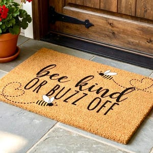 Bee Kind or Buzz Off Doormat, Spring Door Mat, Cute Doormat, Honey Bee Decor, Spring Front Porch Decor, Outdoor Rug,Spring Welcome Mat Funny