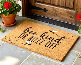 Bee Kind or Buzz Off Doormat, Spring Door Mat, Cute Doormat, Honey Bee Decor, Spring Front Porch Decor, Outdoor Rug,Spring Welcome Mat Funny